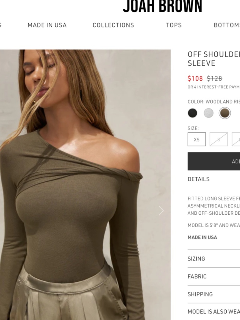 Joah Brown Off The Shoulder Twist Woodland Rib Small
